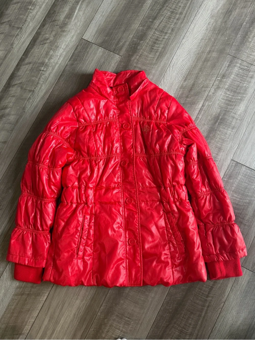 Vtg Y2K Southpole Women’s XL Red Puffer Coat w Removable Faux-Fur Trimmed Hood